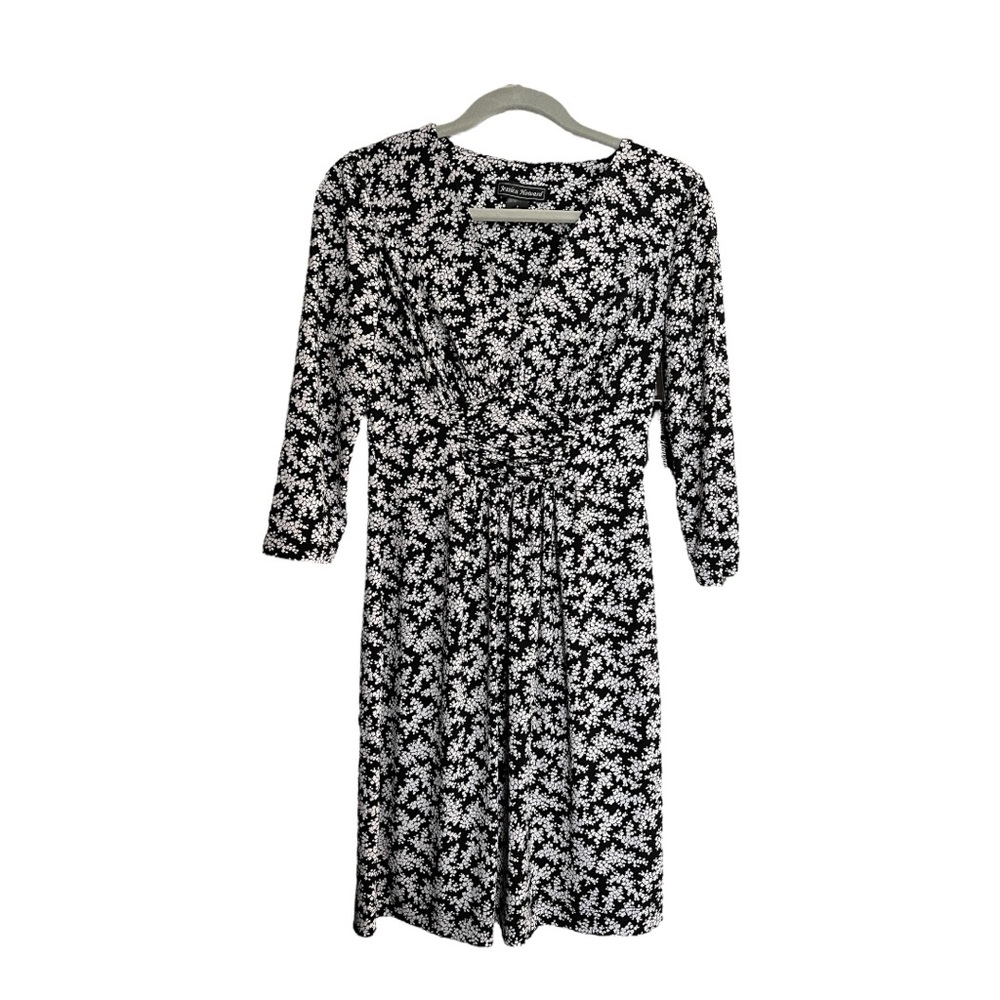 Jessica Howard Black and White Sheath Dress 3/4 Sleeve Crew Neck Size 2